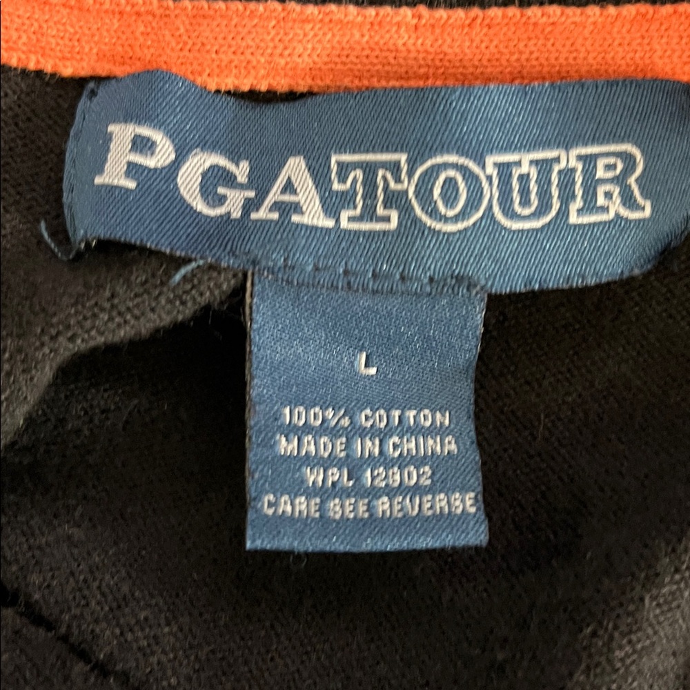 PGA Tour Men's Black Zip-Up Jacket Size L 100% Cotton Ribbed Collar Cuffs & Hem - Picture 9 of 11